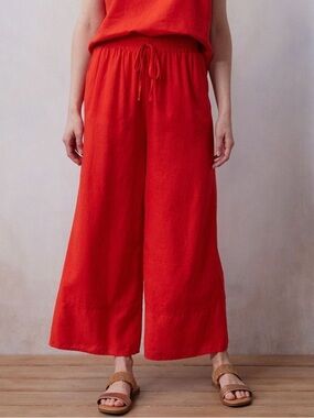 NWT LC LAUREN CONRAD | Linen Blend Flowy Wide Leg Drawstring Linen Pants Red 3X